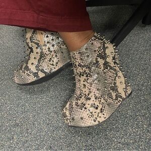 Privileged Spiked Snake Print Ankle Boots